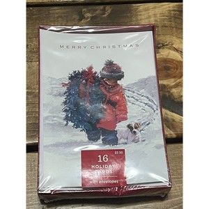 Vintage Image Arts Christmas Cards NIB/ NOS Sealed- Boy and Dog Snow Wreath